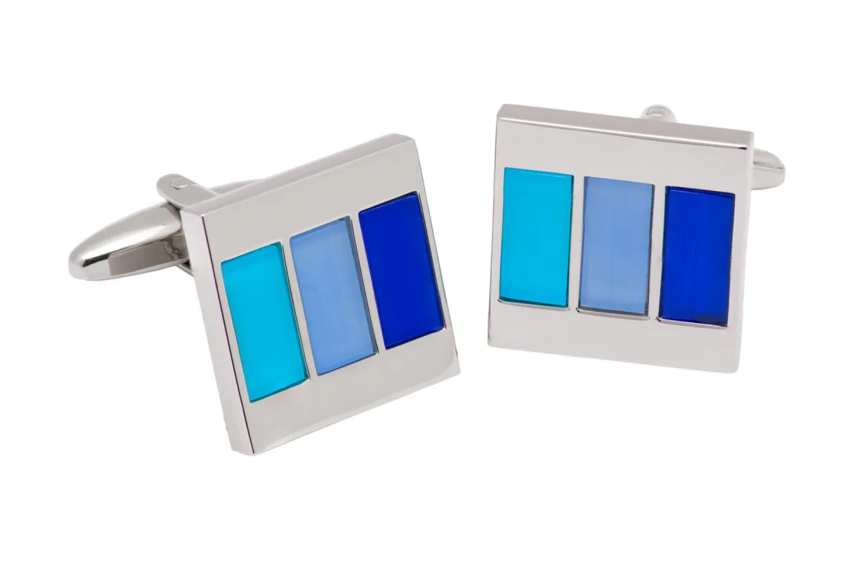 Providence Blue Rhodium Plated Cufflinks sold by The Dark Knot Limited