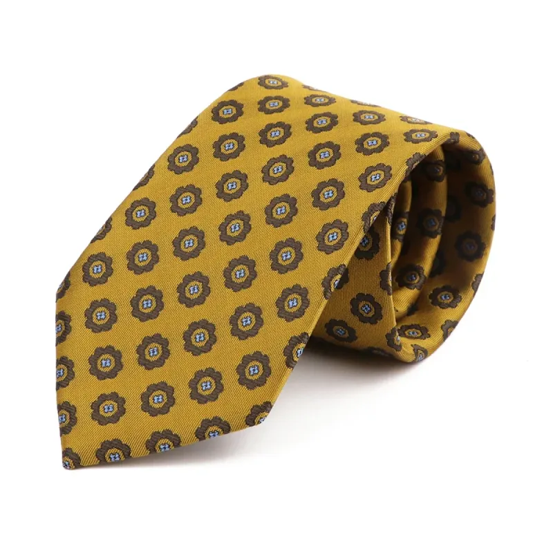 Pensacola Medallion Polyester Tie, Mustard Yellow / Brown / Light Blue sold by The Dark Knot Limited