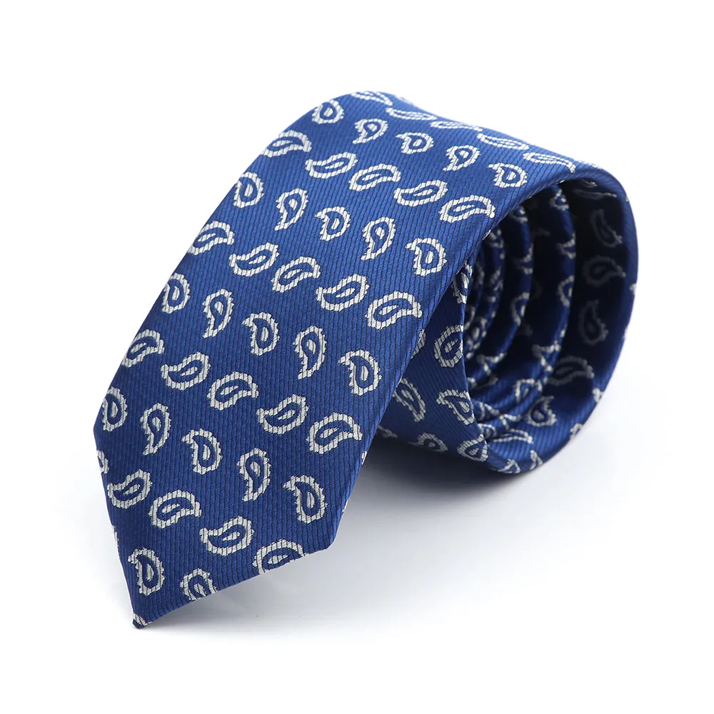 Groveland Paisley Skinny Polyester Tie, Blue / Silver sold by The Dark Knot Limited