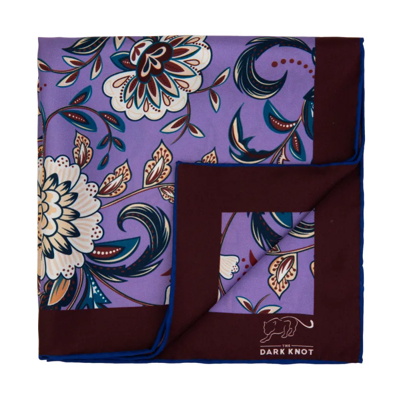 Chesterfield Floral Silk Pocket Square, Lilac / Blue / White sold by The Dark Knot Limited