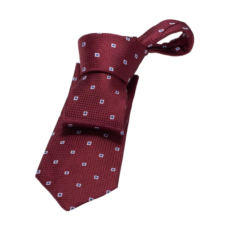 Stuyvesant Foulard Silk Tie, Burgundy / Grey / Silver sold by The Dark Knot Limited