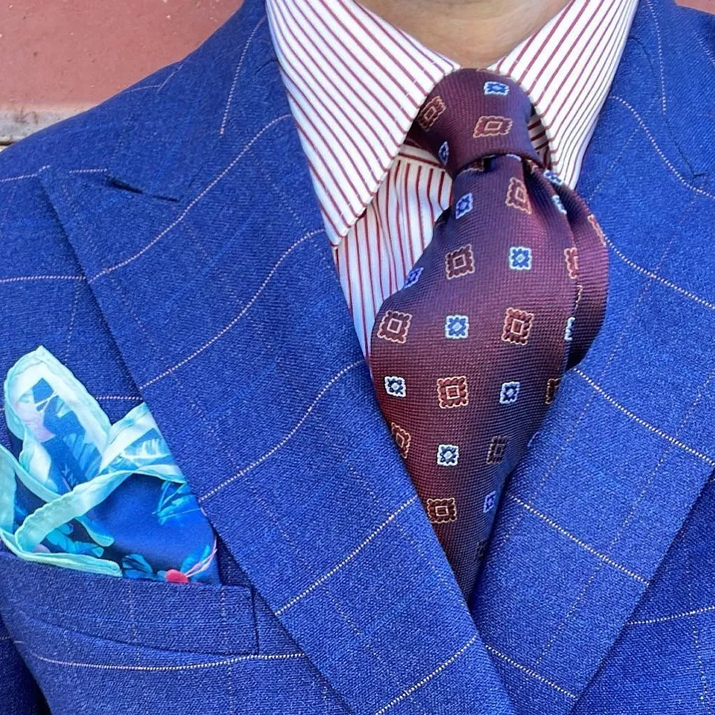 Derry Foulard Silk Tie, Burgundy / Blue sold by The Dark Knot Limited product image thumbnail 5