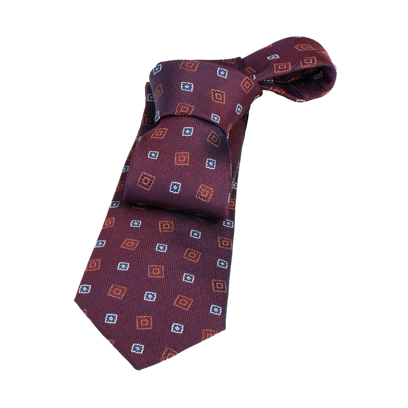Derry Foulard Silk Tie, Burgundy / Blue sold by The Dark Knot Limited