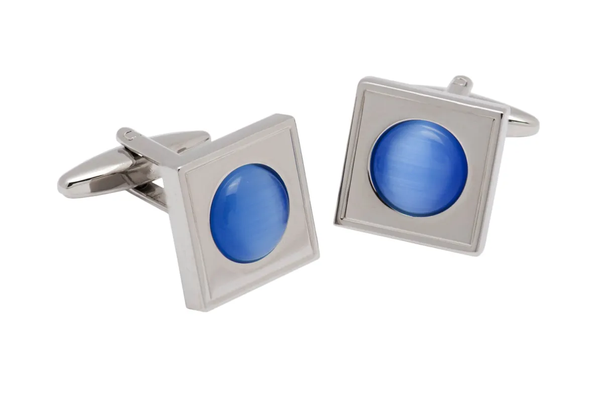 Sugar Hill Blue Rhodium Plated Cufflinks sold by The Dark Knot Limited