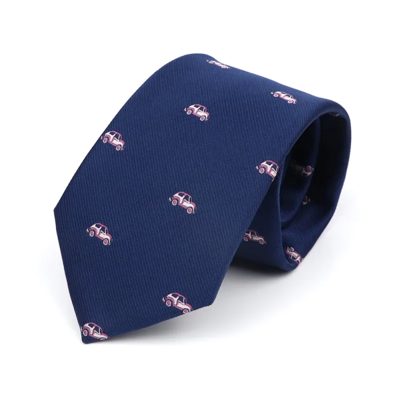 Panama City Cars Polyester Tie, Navy / White / Purple sold by The Dark Knot Limited