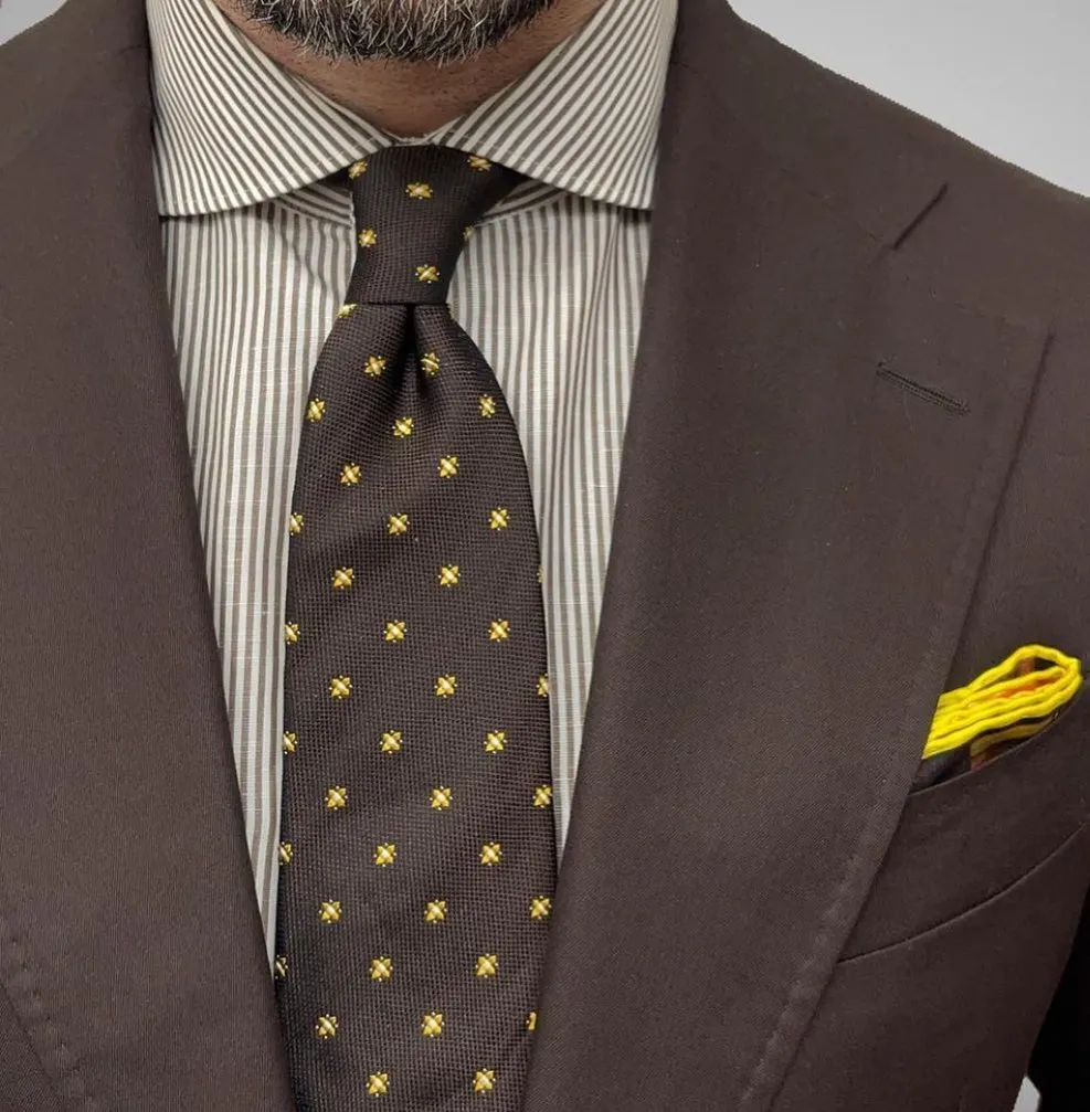 Millville Foulard Silk Tie, Dark Brown / Gold sold by The Dark Knot Limited product image thumbnail 3