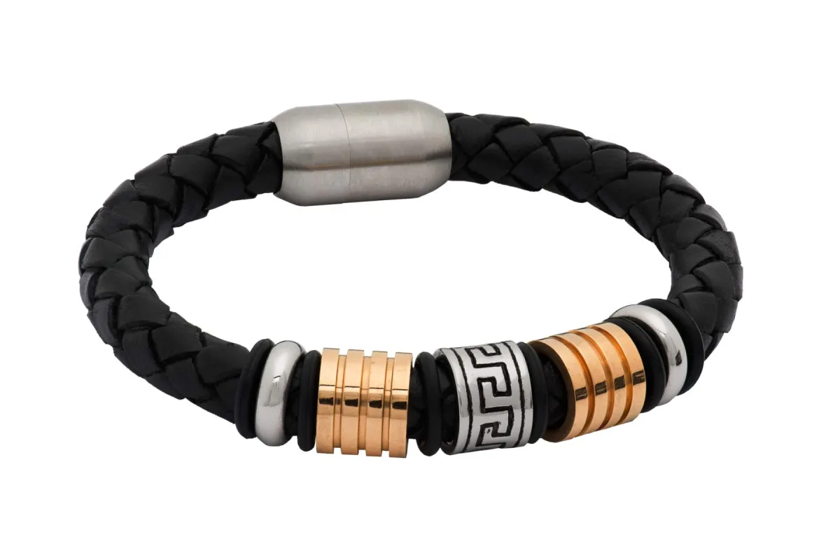 Covina Black Leather Silver & Gold Bracelet sold by The Dark Knot Limited