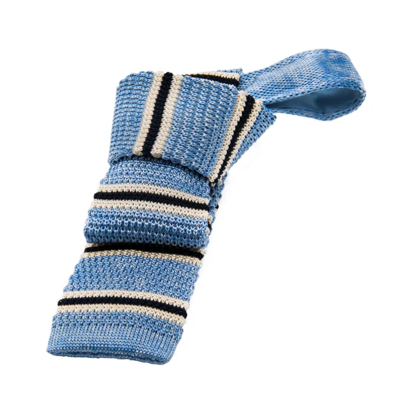 Kirkland Stripes Knitted Silk Tie, Light Blue / Navy / White sold by The Dark Knot Limited