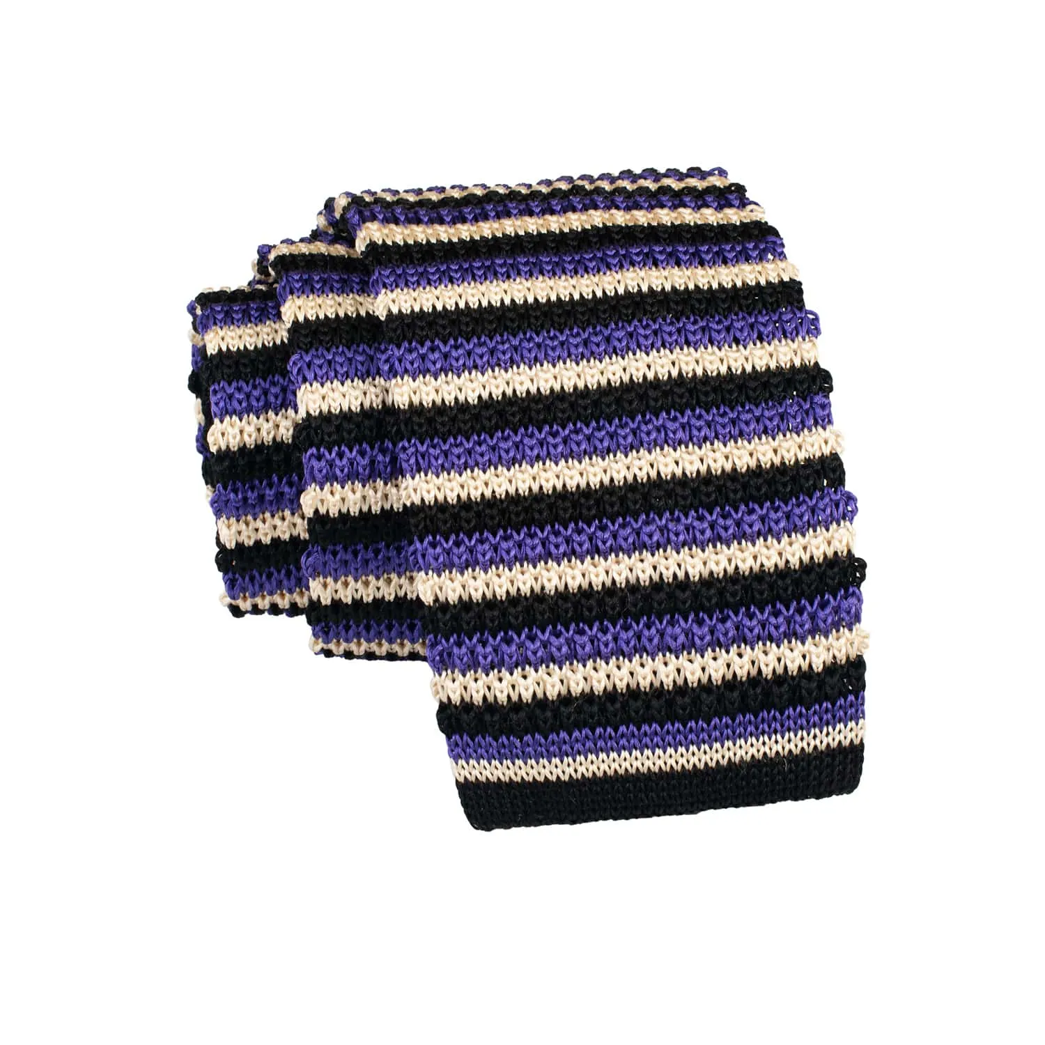 Meriden Stripes Knitted Silk Tie, Purple / Black / White sold by The Dark Knot Limited product image thumbnail 2