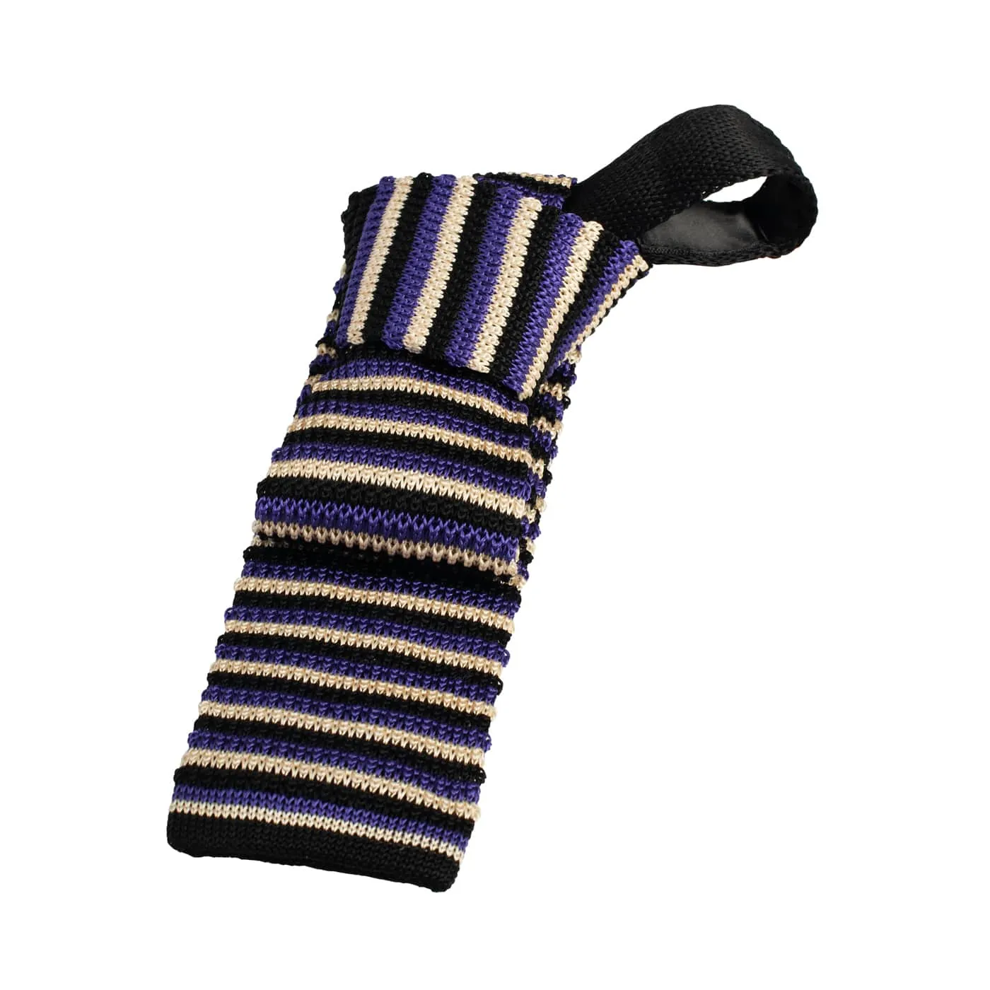 Meriden Stripes Knitted Silk Tie, Purple / Black / White sold by The Dark Knot Limited