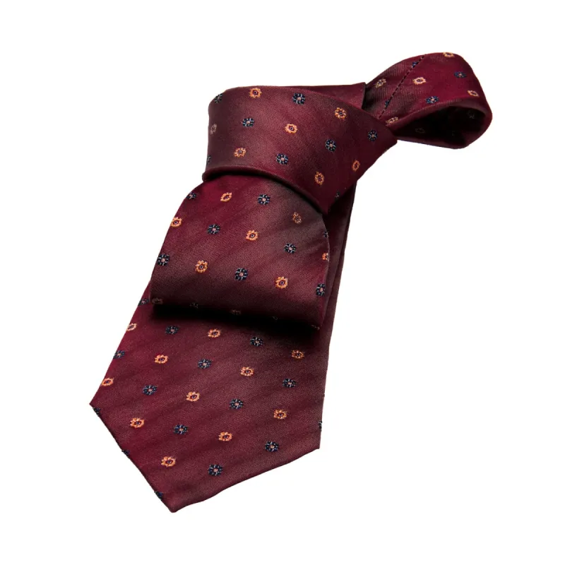 Lakeville Foulard Silk Tie, Burgundy / Navy / Yellow sold by The Dark Knot Limited