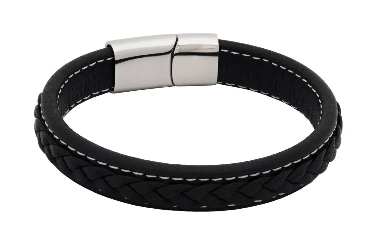 Lafayette Black Leather Stainless Steel Bracelet sold by The Dark Knot Limited