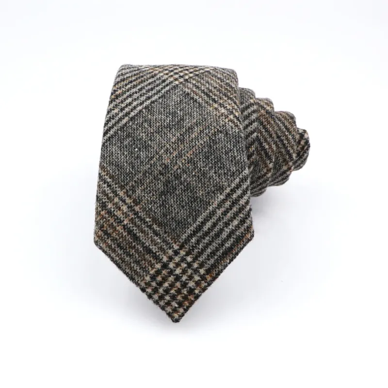 Norwood Woolen Plaid Tie, Grey / Brown sold by The Dark Knot Limited
