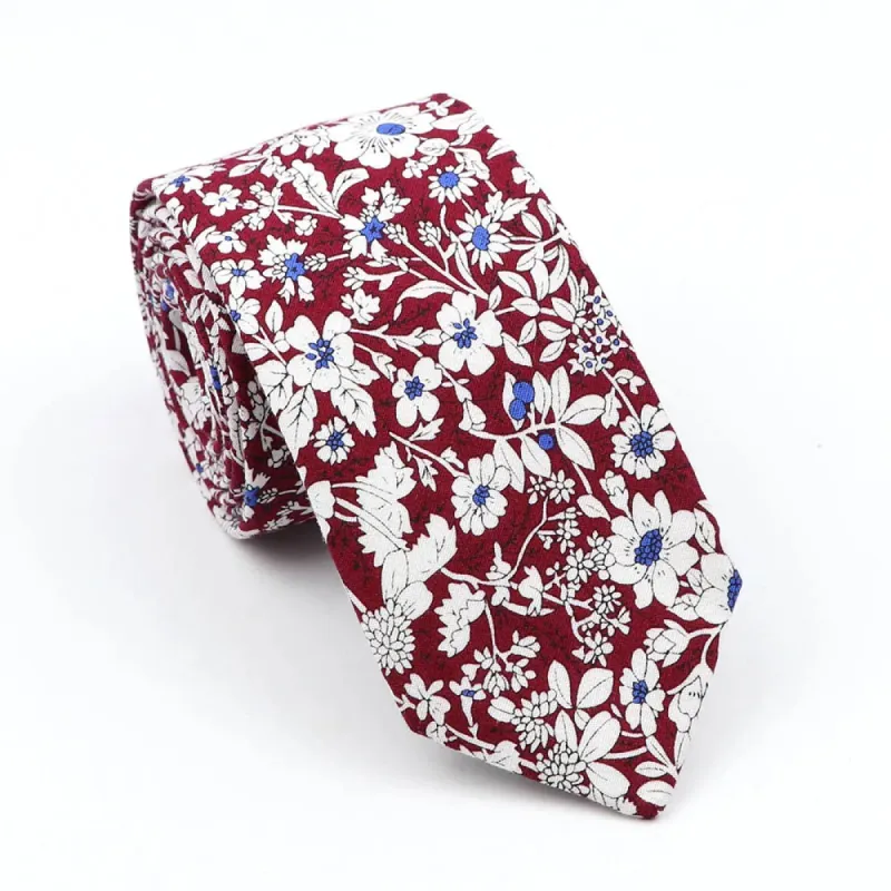 Melrose Floral Cotton Tie, Red / White / Blue sold by The Dark Knot Limited