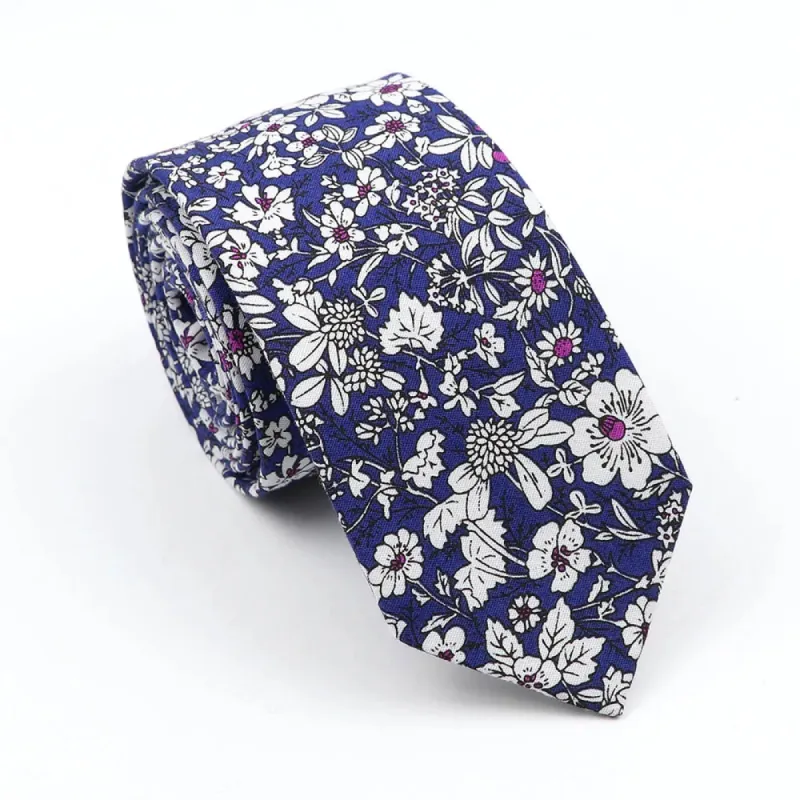 Melrose Floral Cotton Tie, Blue / White / Purple sold by The Dark Knot Limited