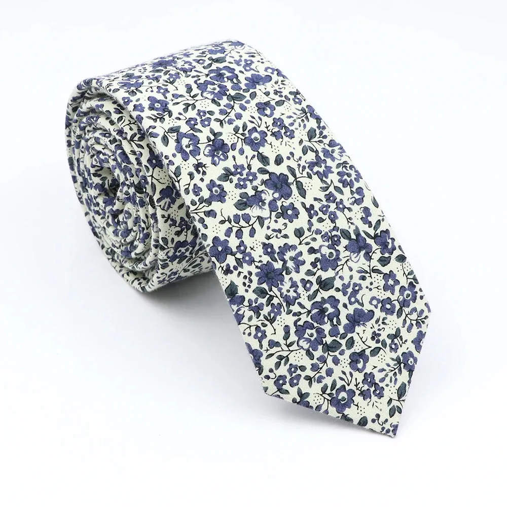 Merrimack Floral Cotton Tie, White / Green / Blue sold by The Dark Knot Limited