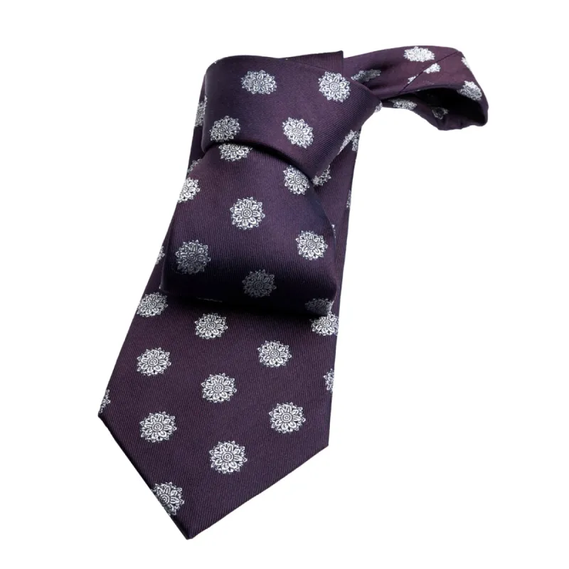 Little Falls Medallion Foulard Silk Tie, Purple / Silver sold by The Dark Knot Limited
