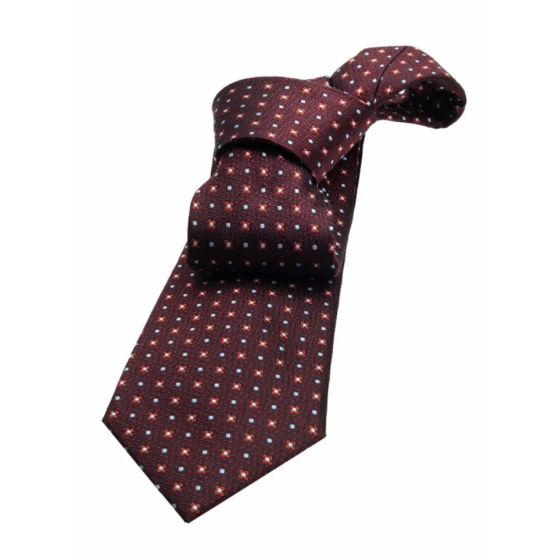 Fort Edward Foulard Silk Tie, Burgundy / Red / Light Blue sold by The Dark Knot Limited