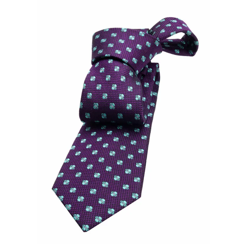 Warwick Foulard Silk Tie, Purple / Turquoise sold by The Dark Knot Limited