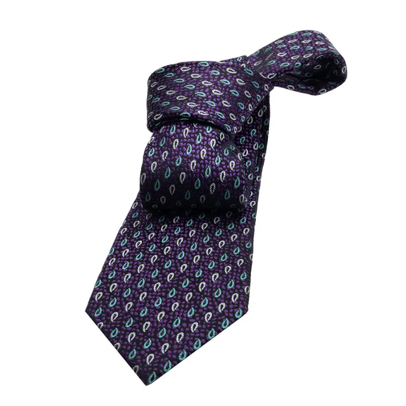 Danbury Paisley Silk Tie, Purple / Turquoise / Silver sold by The Dark Knot Limited