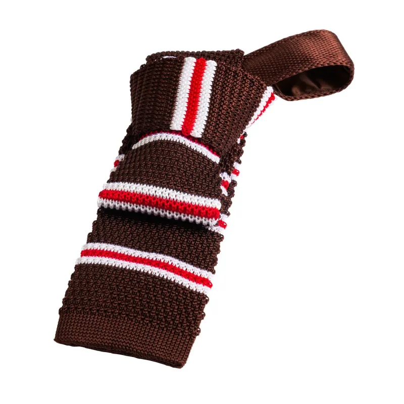 Rhinebeck Stripes Knitted Silk Tie, Brown / Red / White sold by The Dark Knot Limited