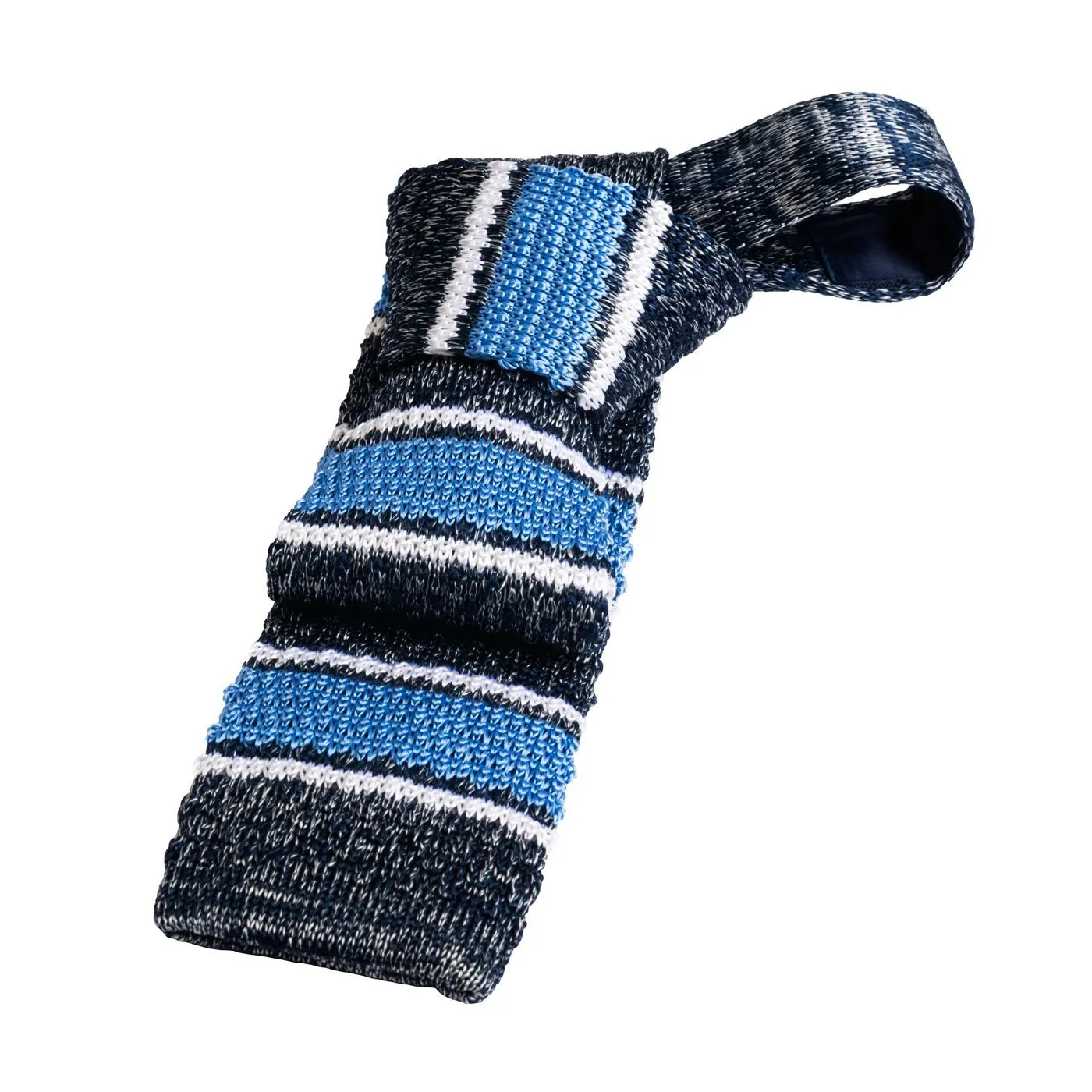 Little Falls Stripes Knitted Silk Tie, Grey / Blue / White sold by The Dark Knot Limited
