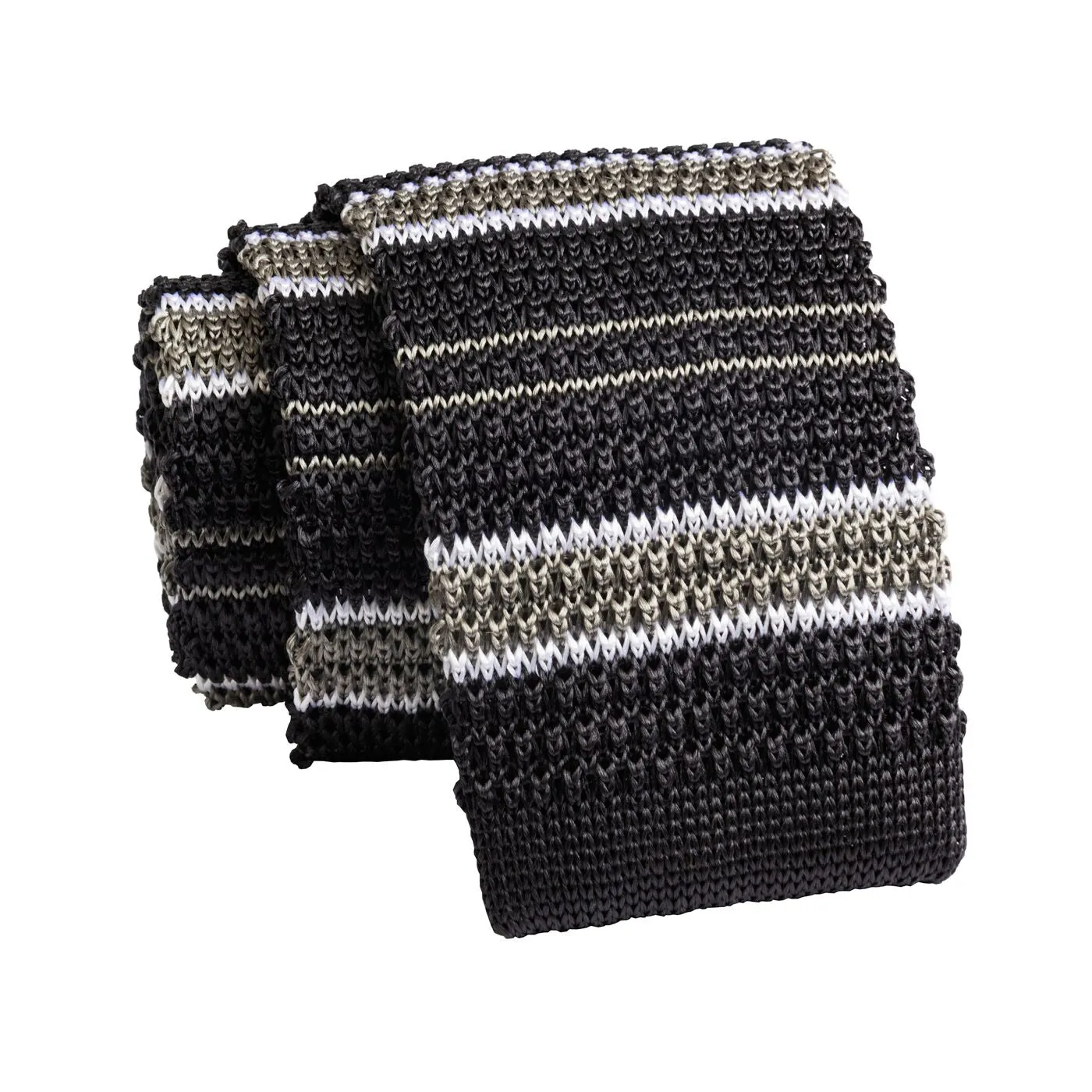 Dunkirk Stripes Knitted Silk Tie, Charcoal Grey / White / Light Grey sold by The Dark Knot Limited product image thumbnail 2