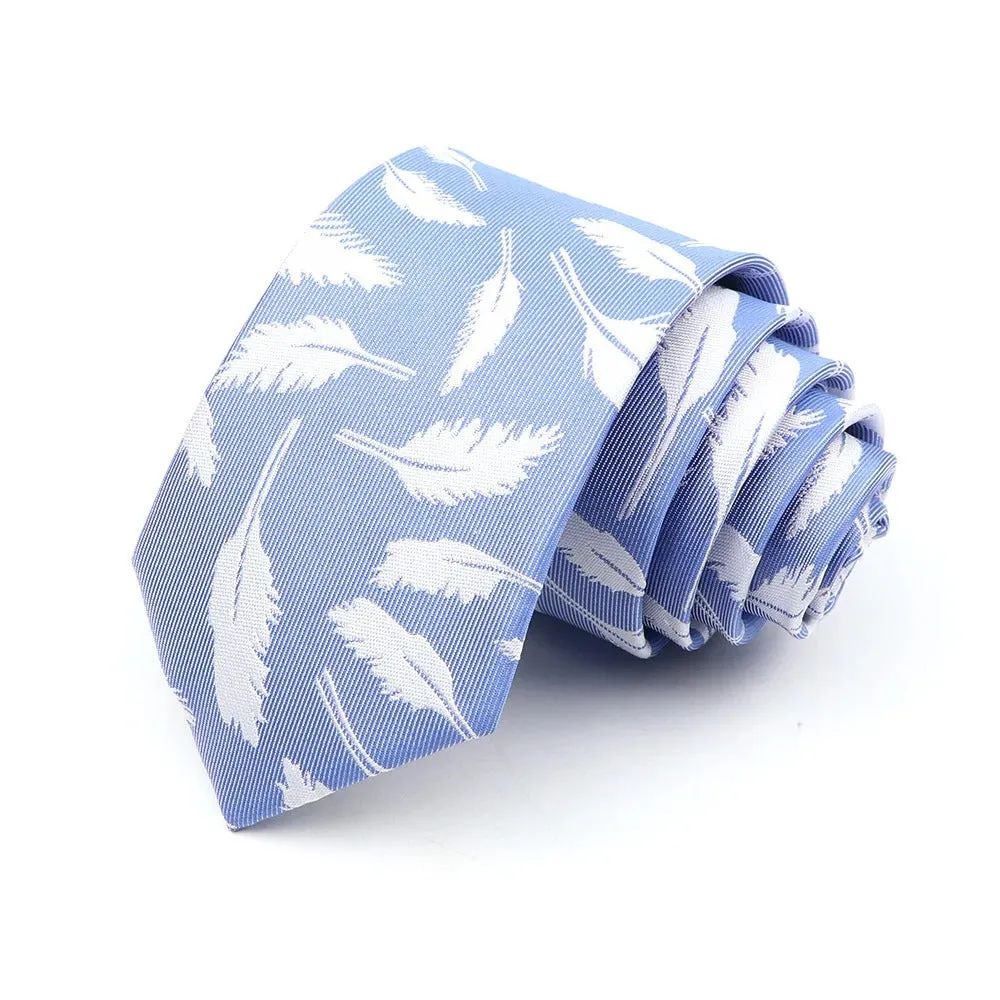 Ocean Ridge Floral Skinny Polyester Tie, White / Light Blue sold by The Dark Knot Limited
