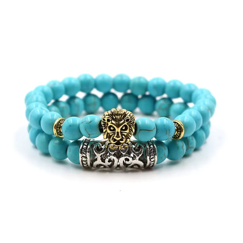Burbank Gold Lion Turquoise Stackable Bisbee Beaded Bracelets made by The Dark Knot Limited