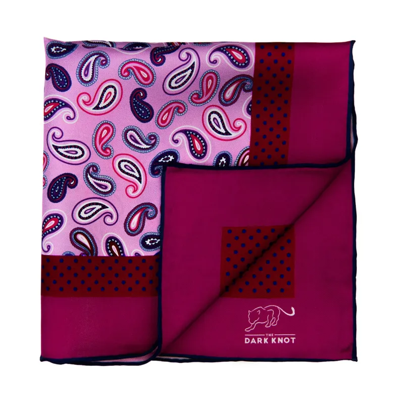 Barnstead Paisley Silk Pocket Square, Light Pink / Red / Purple sold by The Dark Knot Limited