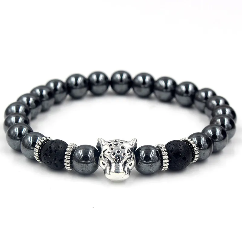 Oakley Silver Leopard Black Hematite Beaded Bracelet sold by The Dark Knot Limited