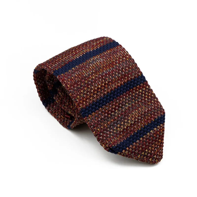 Solana Stripes Cotton Polyester Knit Tie, Reddish Brown / Navy sold by The Dark Knot Limited