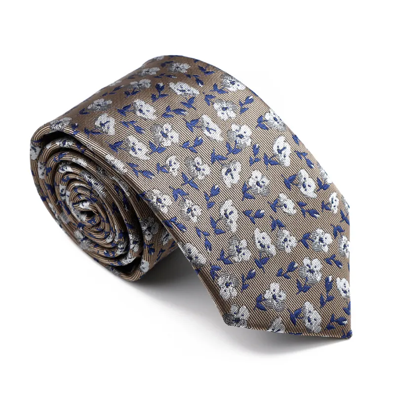 Fernandina Beach Floral Polyester Tie, Grey / Silver / Blue sold by The Dark Knot Limited