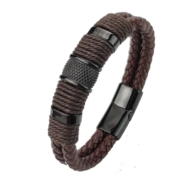 Glendale Brown Leather & Black Stainless Steel Bracelet sold by The Dark Knot Limited