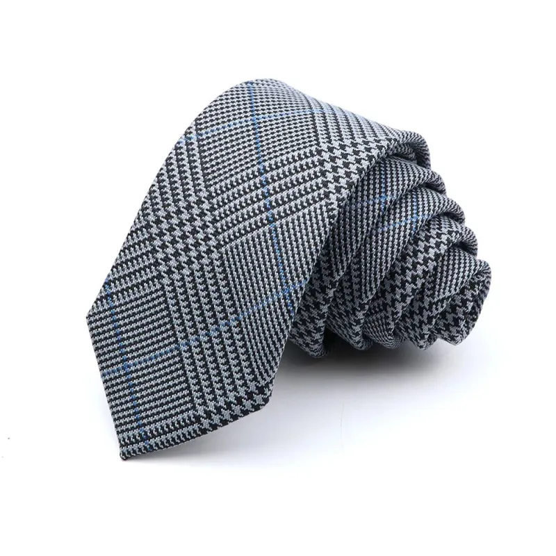 Amelia Plaid Skinny Polyester Cotton Tie, Grey / Blue / Black sold by The Dark Knot Limited