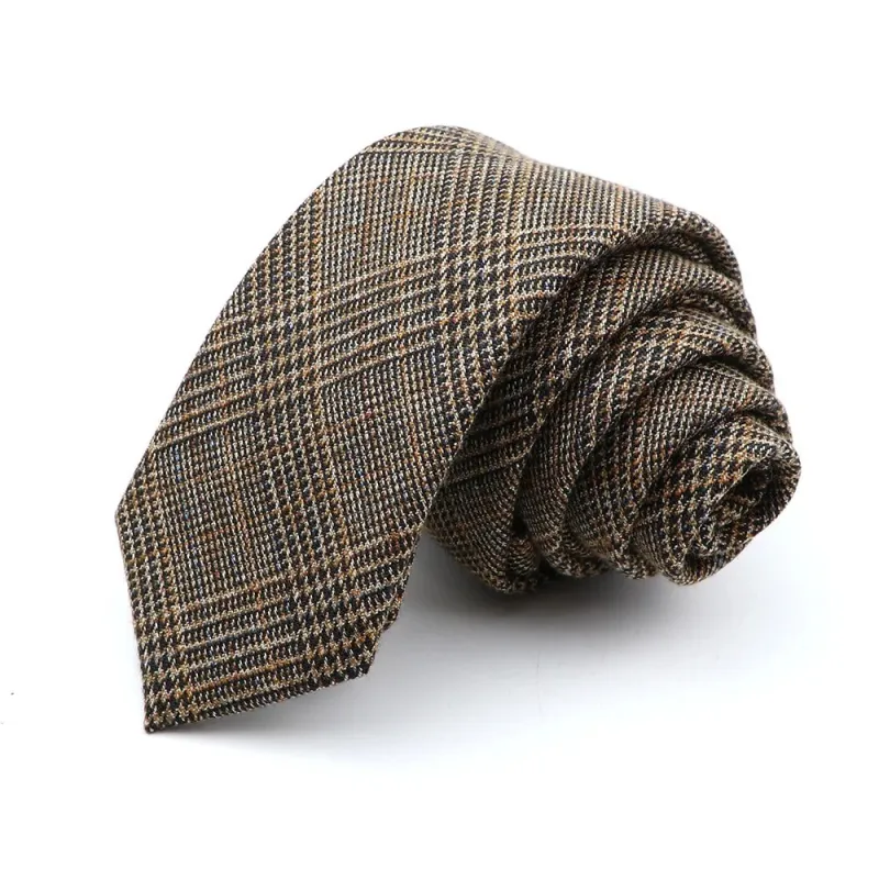 Lakeland Plaid Skinny Polyester Cotton Tie, Brown / Black sold by The Dark Knot Limited