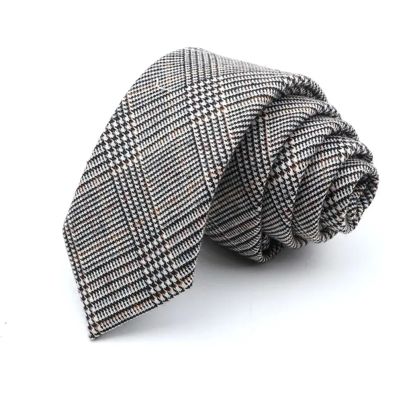 Wilmington Plaid Skinny Polyester Cotton Tie, Grey / Brown / Black made by The Dark Knot Limited