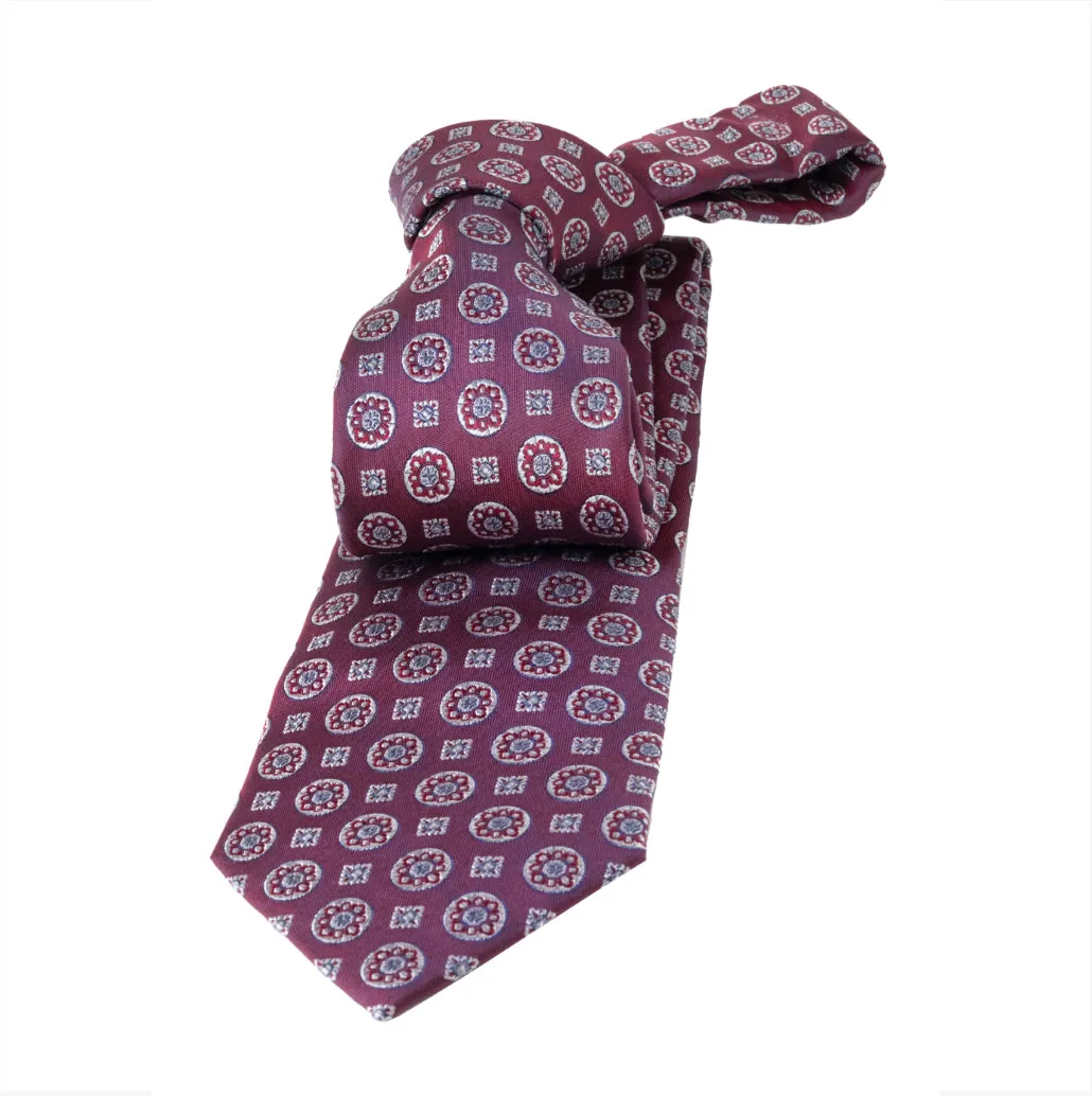 Milford Foulard Silk Tie, Burgundy / Silver sold by The Dark Knot Limited
