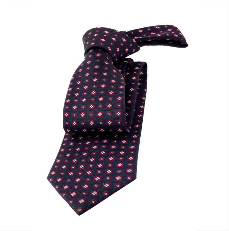 Lenox Foulard Silk Tie, Navy / Red / Silver made by The Dark Knot Limited