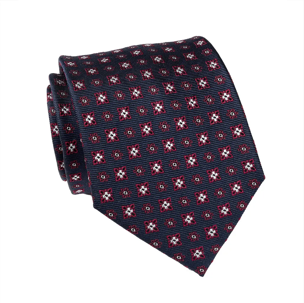 Lenox Foulard Silk Tie, Navy / Red / Silver sold by The Dark Knot Limited product image thumbnail 2