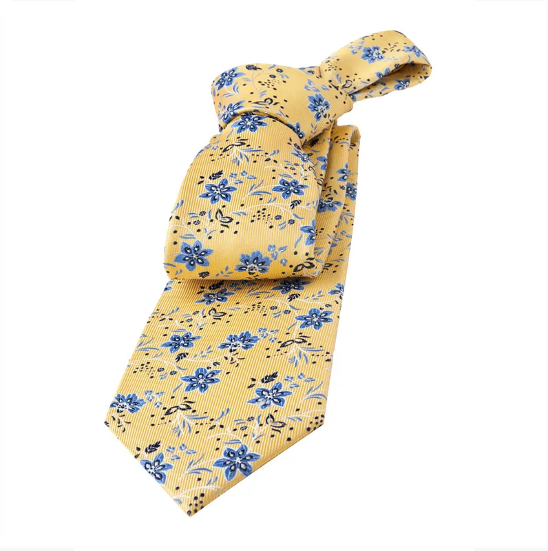 Lake George Floral Silk Tie, Yellow / Light Blue made by The Dark Knot Limited