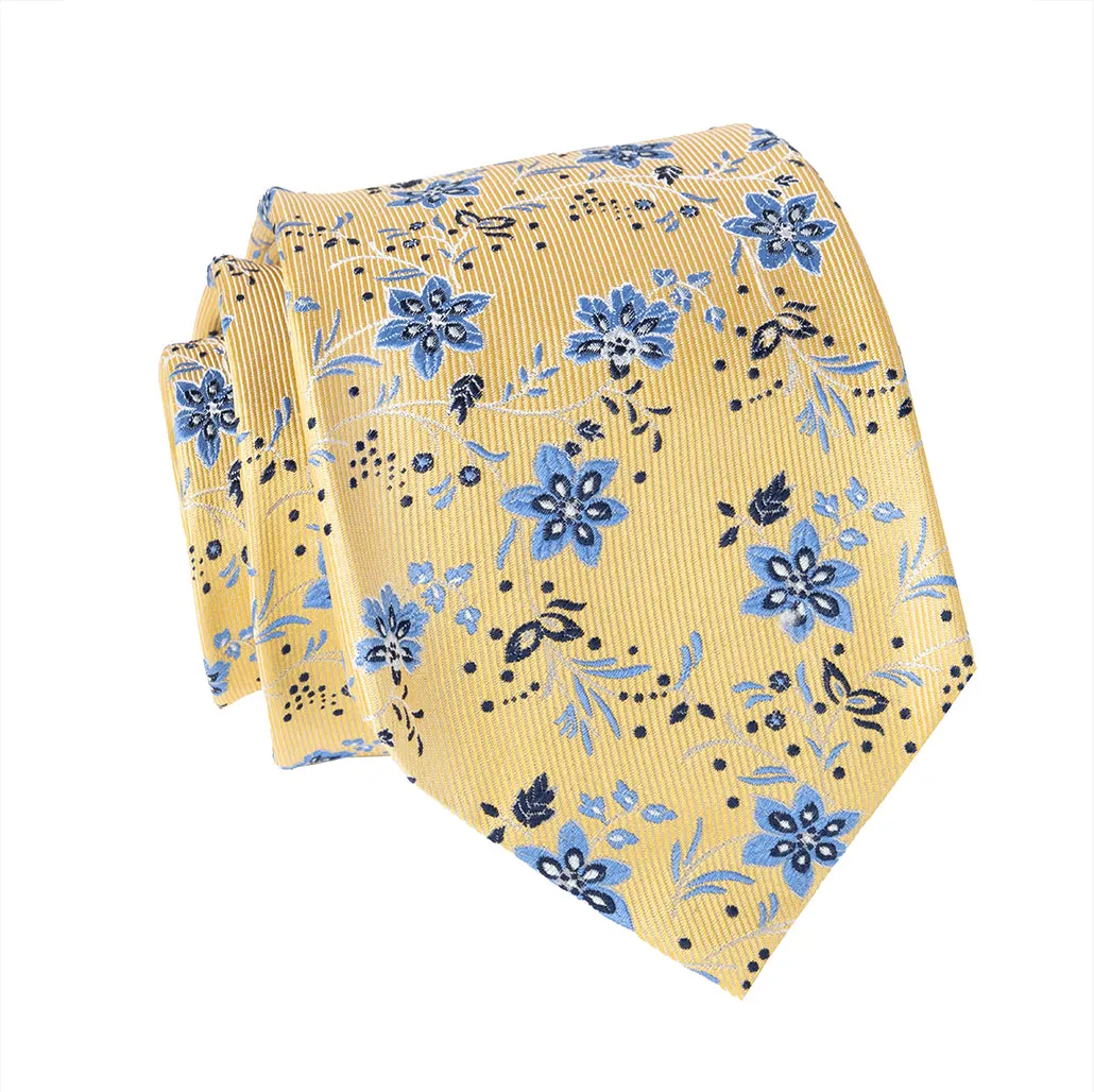 Lake George Floral Silk Tie, Yellow / Light Blue sold by The Dark Knot Limited product image thumbnail 2