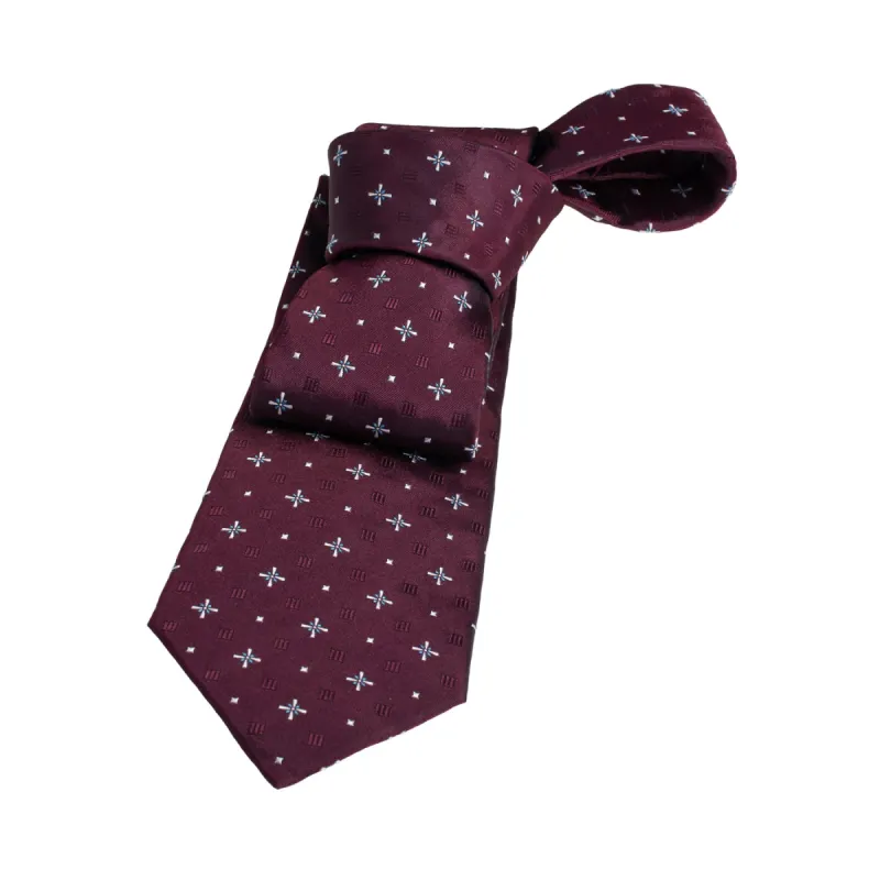 Shelburne Foulard Silk Tie, Burgundy / Silver / Light Blue sold by The Dark Knot Limited