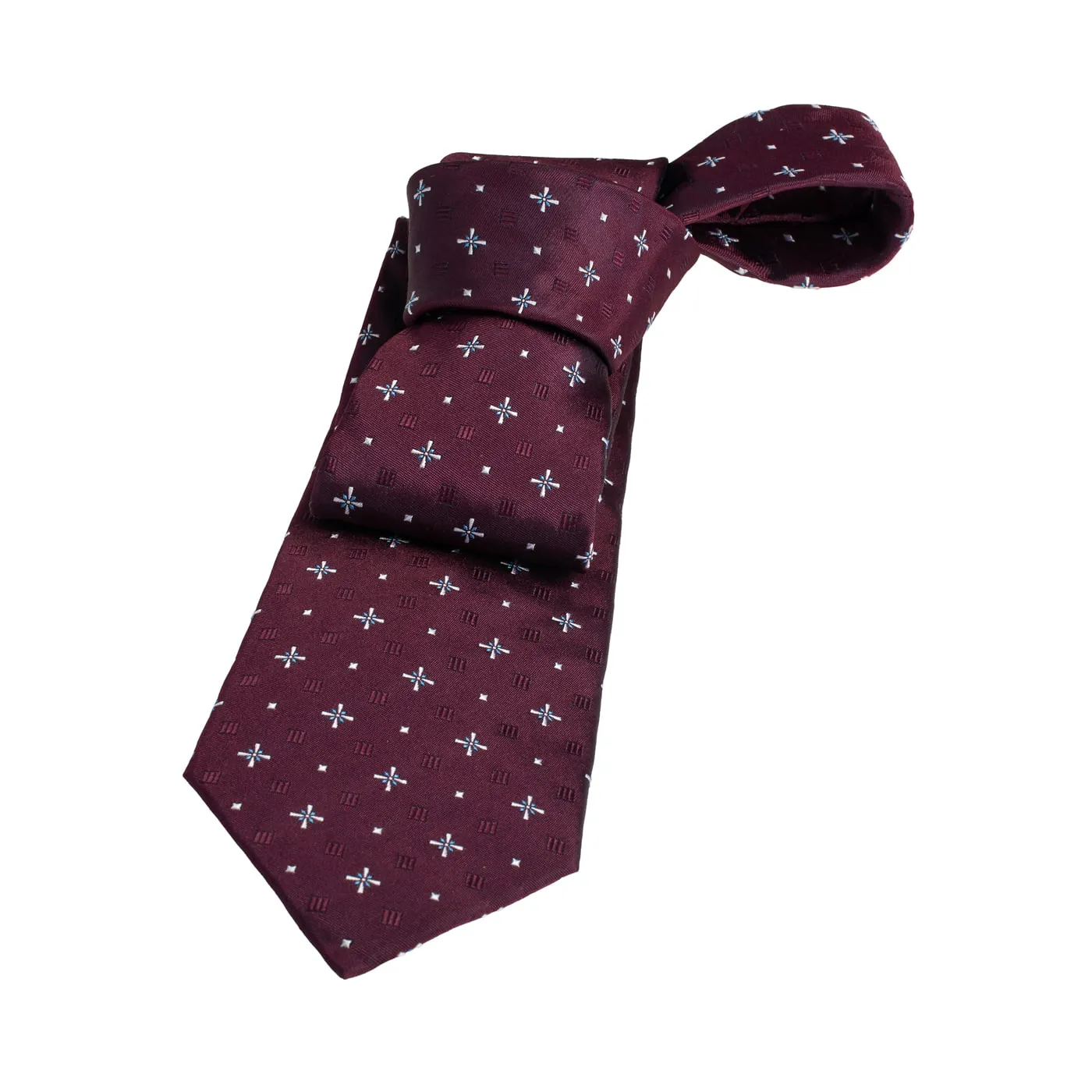 Shelburne Foulard Silk Tie, Burgundy / Silver / Light Blue sold by The Dark Knot Limited