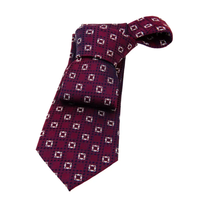 Florence Foulard Silk Tie, Burgundy / Silver / Navy sold by The Dark Knot Limited