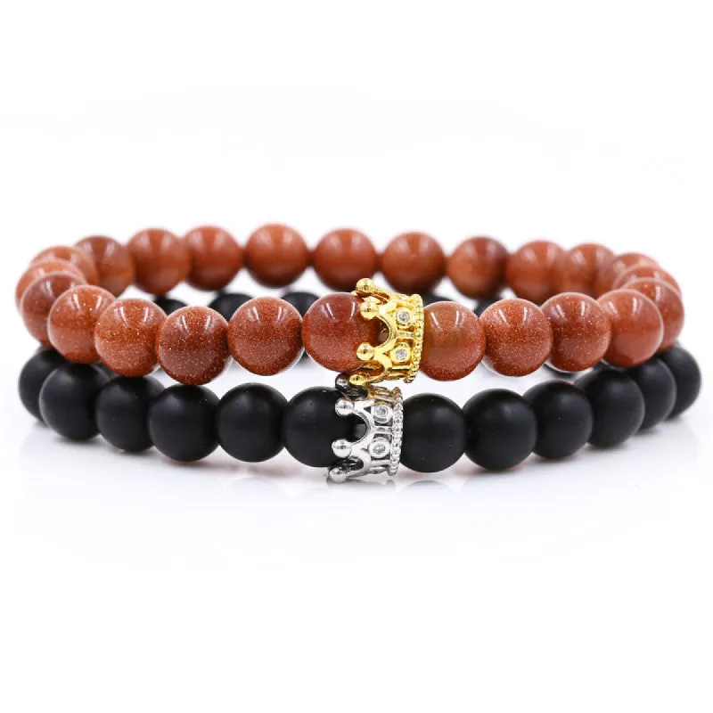 Santa Cruz Stackable Beaded Crown Bracelets, Brown / Black sold by The Dark Knot Limited
