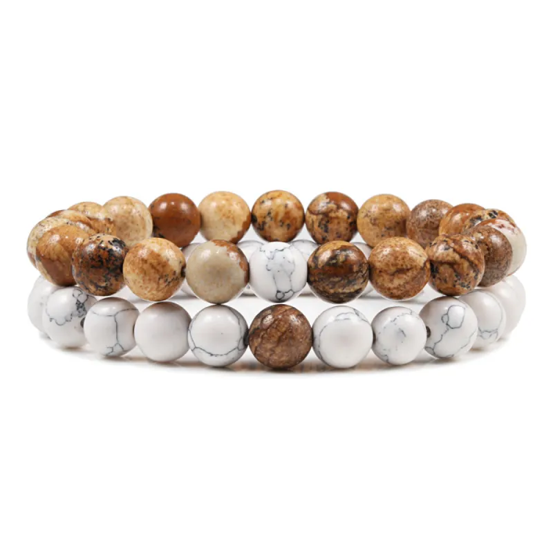San Bernandino Stackable Beaded Bracelets, Cream & Brown / White sold by The Dark Knot Limited