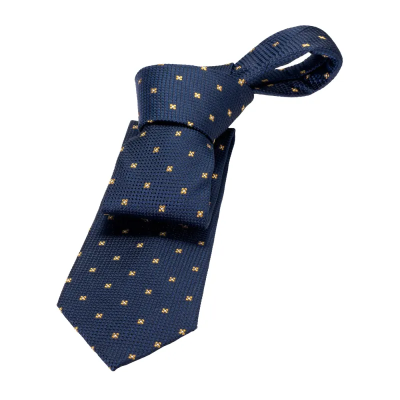 Seneca Falls Foulard Silk Tie, Navy / Gold sold by The Dark Knot Limited