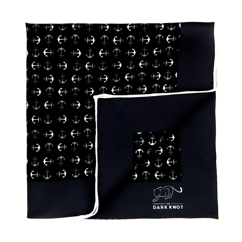 Stony Creek Anchor Silk Pocket Square, Black / White / Grey sold by The Dark Knot Limited