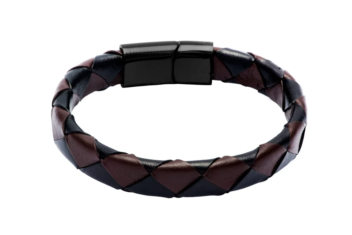 Pasadena Brown & Black Leather Stainless Steel Bracelet sold by The Dark Knot Limited